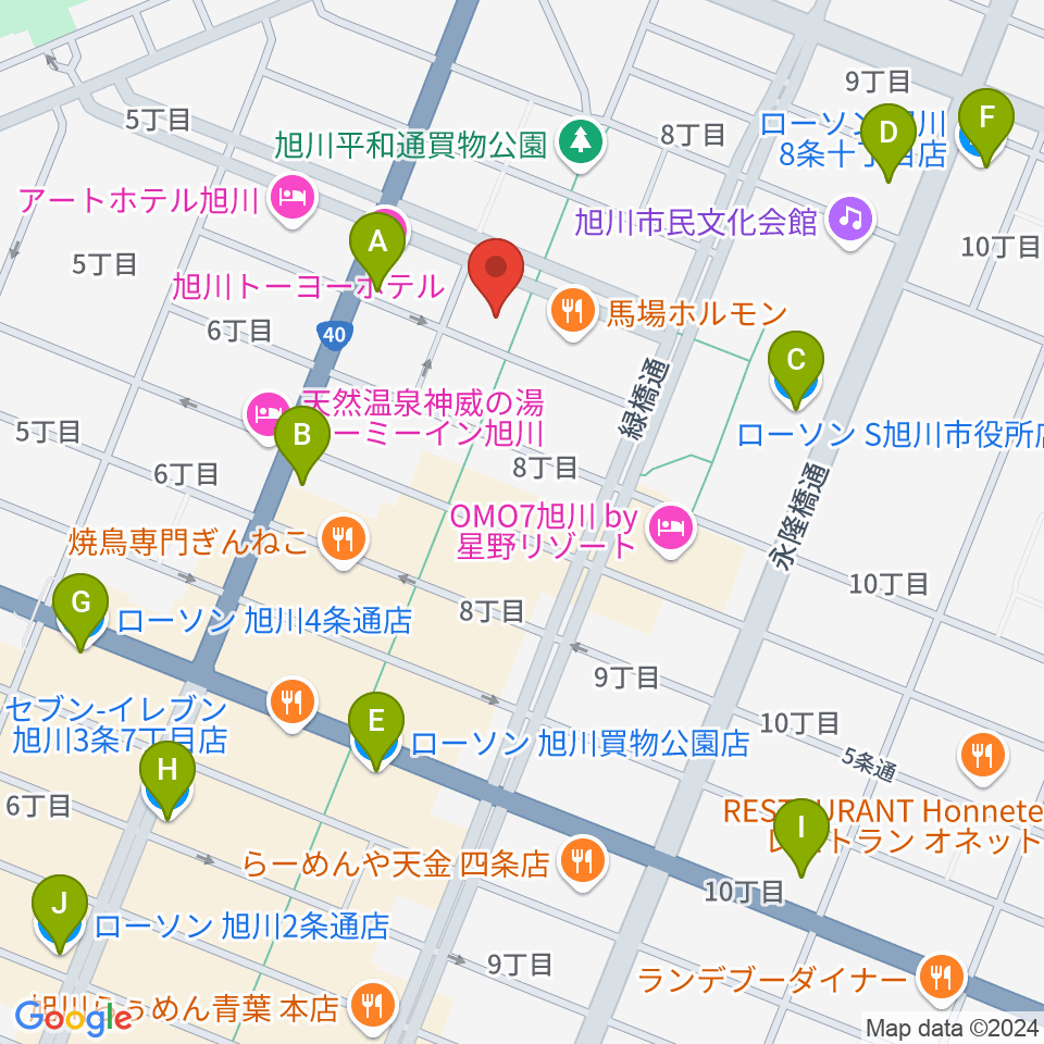 旭川カジノドライブ周辺のコンビニエンスストア一覧地図