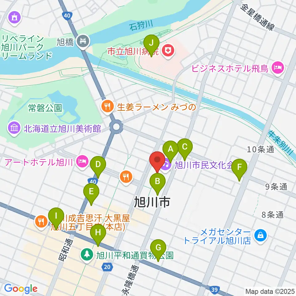 旭川市民文化会館周辺のコンビニエンスストア一覧地図