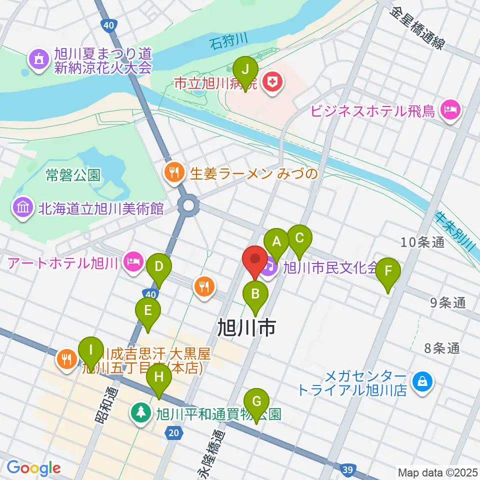 旭川市民文化会館周辺のコンビニエンスストア一覧地図