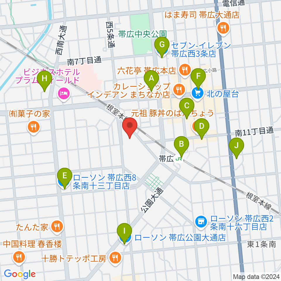 帯広市民文化ホール周辺のコンビニエンスストア一覧地図