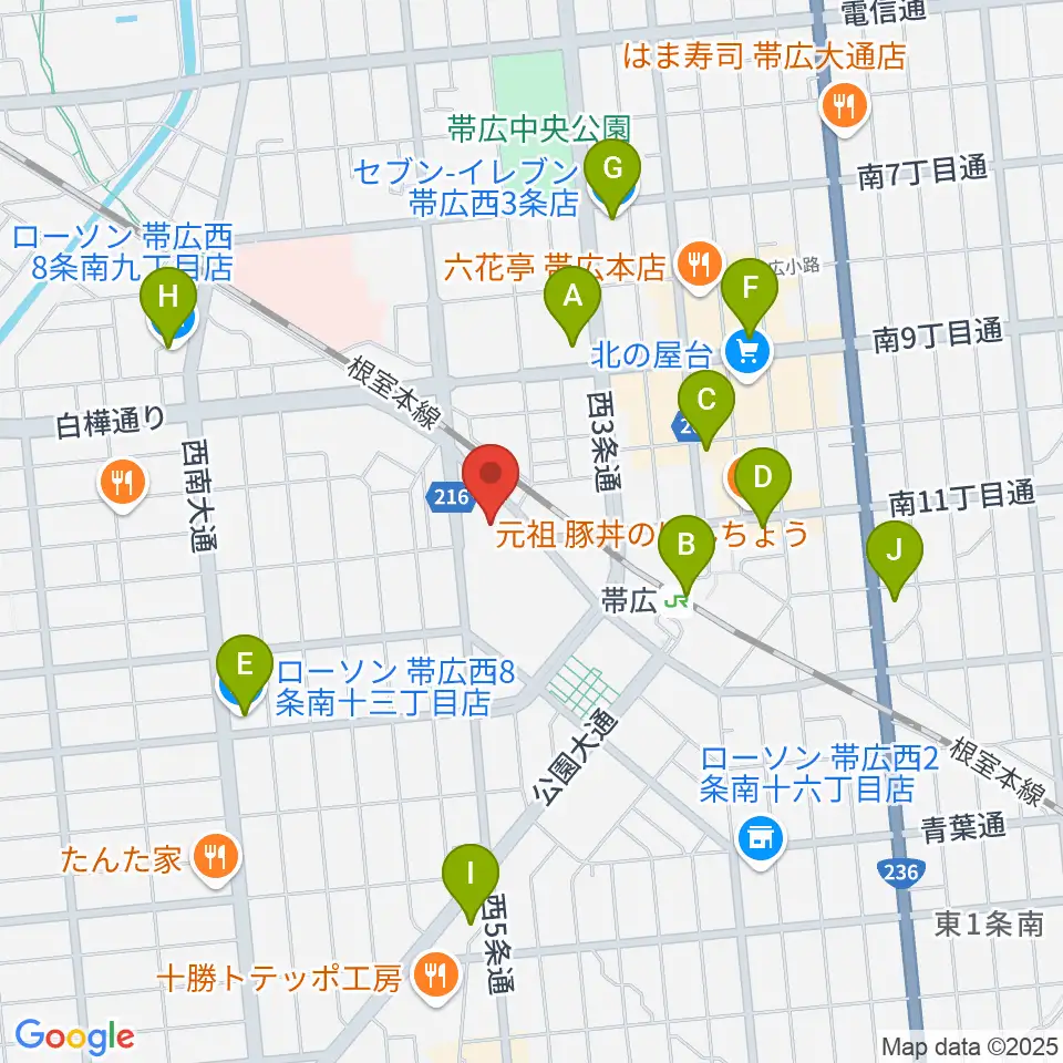 帯広市民文化ホール周辺のコンビニエンスストア一覧地図