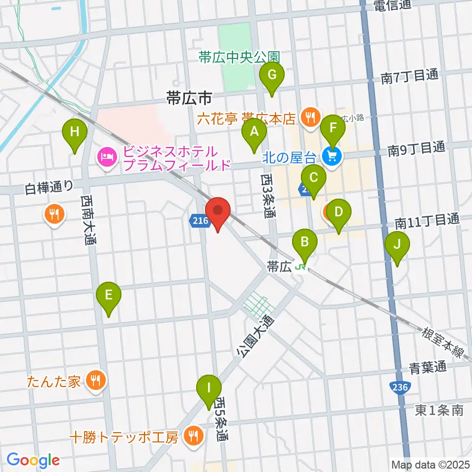 帯広市民文化ホール周辺のコンビニエンスストア一覧地図