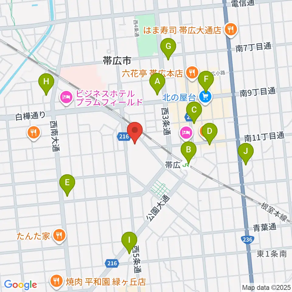 帯広市民文化ホール周辺のコンビニエンスストア一覧地図