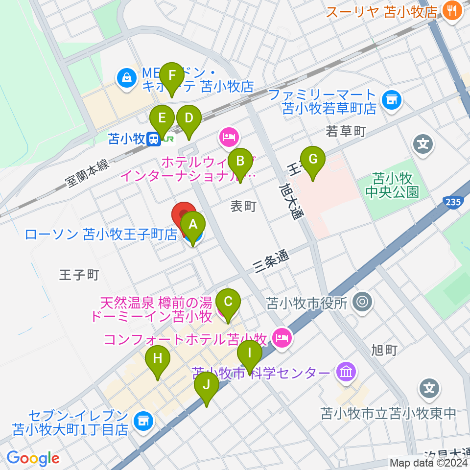 苫小牧エルキューブ周辺のコンビニエンスストア一覧地図