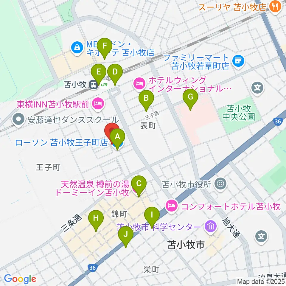 苫小牧エルキューブ周辺のコンビニエンスストア一覧地図