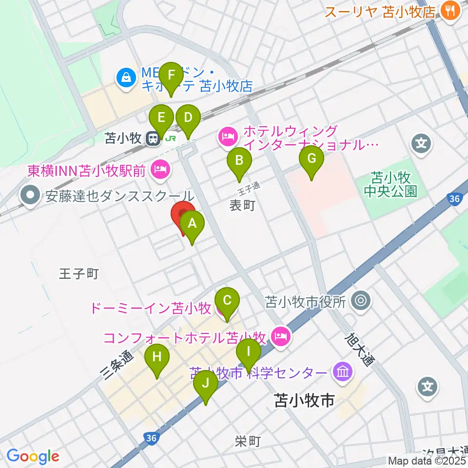 苫小牧エルキューブ周辺のコンビニエンスストア一覧地図