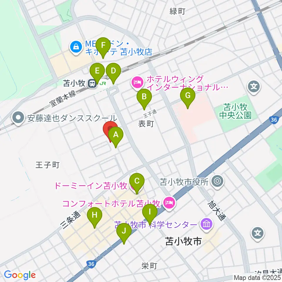 苫小牧エルキューブ周辺のコンビニエンスストア一覧地図
