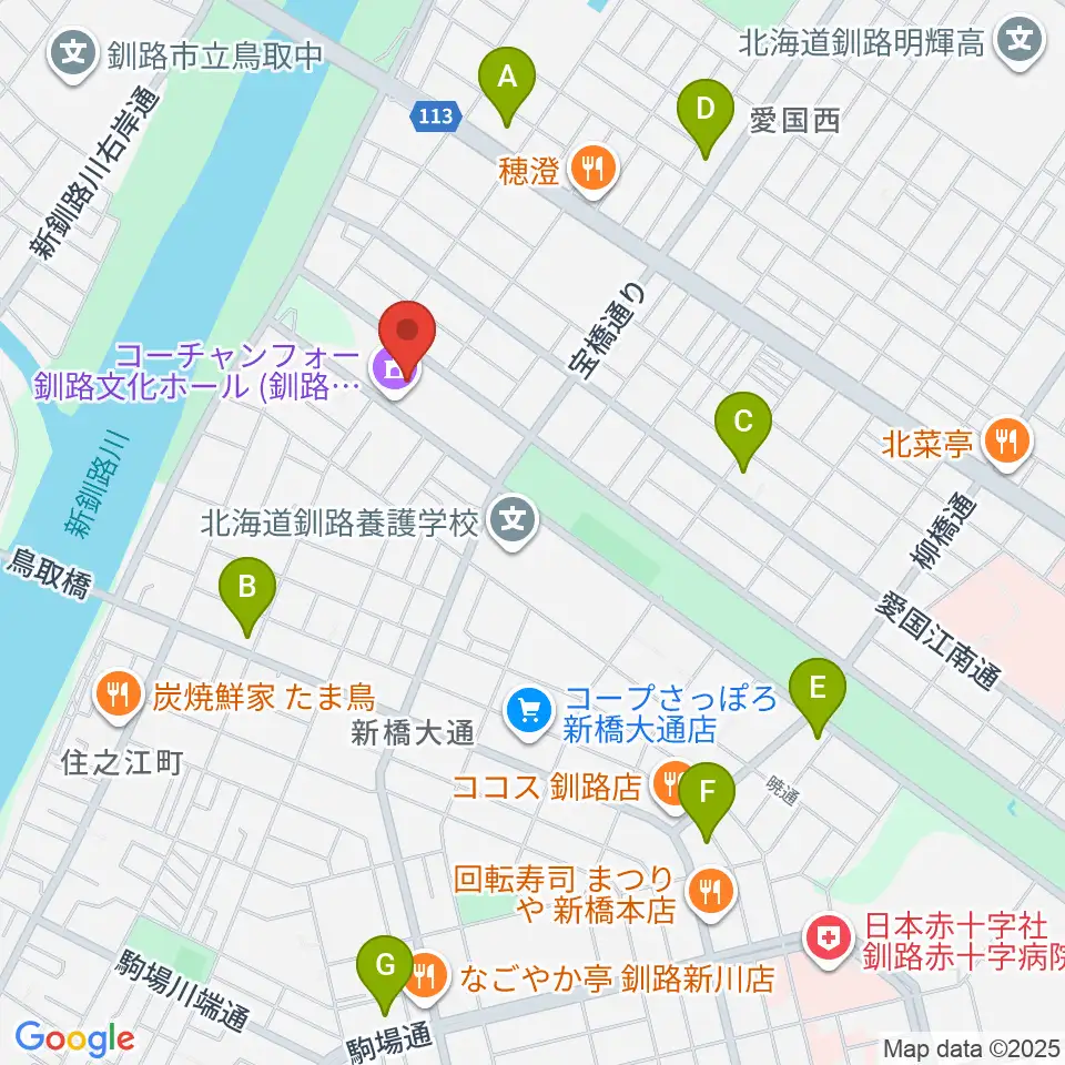 コーチャンフォー釧路文化ホール周辺のコンビニエンスストア一覧地図