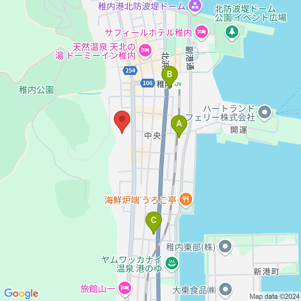 稚内総合文化センター周辺のコンビニエンスストア一覧地図