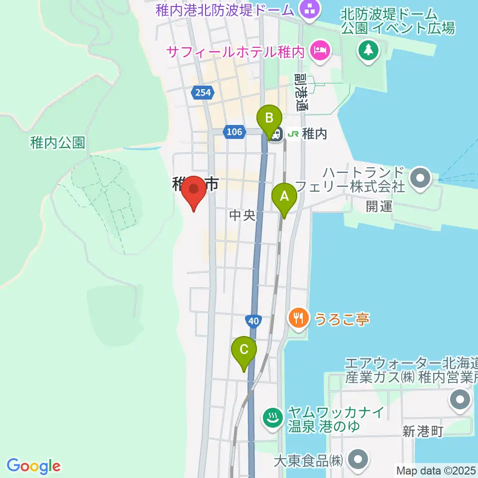 稚内総合文化センター周辺のコンビニエンスストア一覧地図