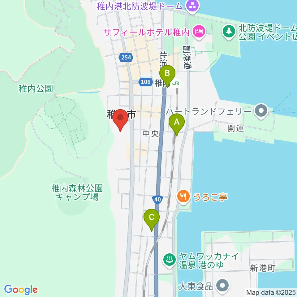 稚内総合文化センター周辺のコンビニエンスストア一覧地図