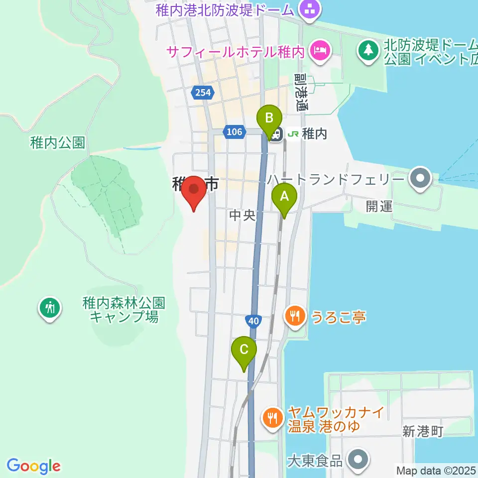 稚内総合文化センター周辺のコンビニエンスストア一覧地図