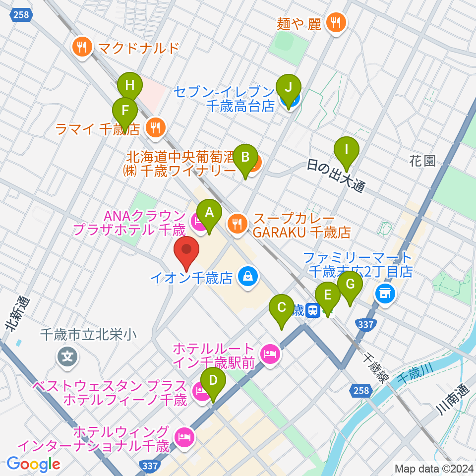 千歳市民文化センター 北ガス文化ホール周辺のコンビニエンスストア一覧地図