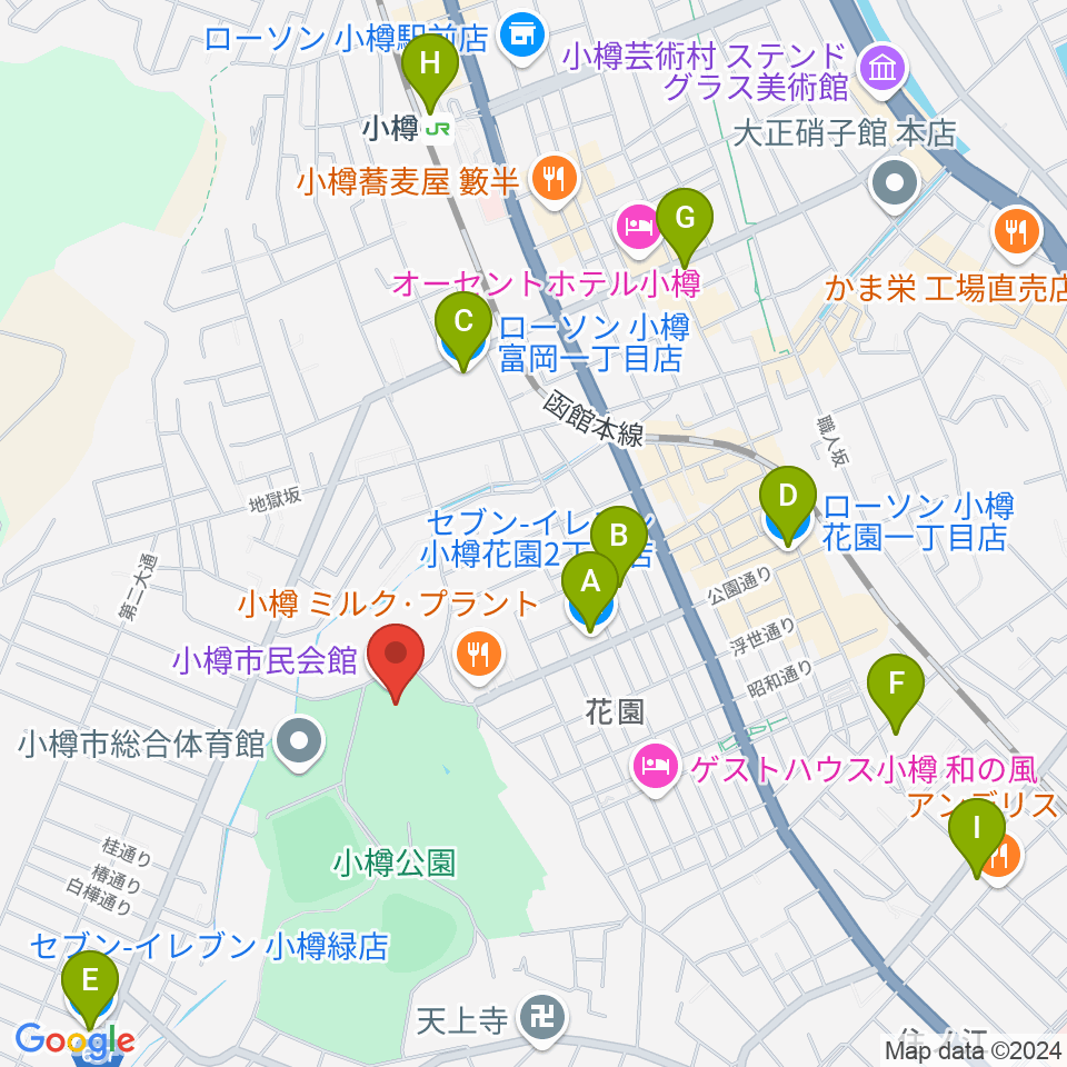 小樽市民会館周辺のコンビニエンスストア一覧地図