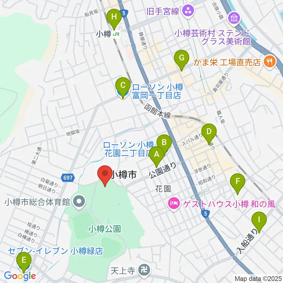 小樽市民会館周辺のコンビニエンスストア一覧地図