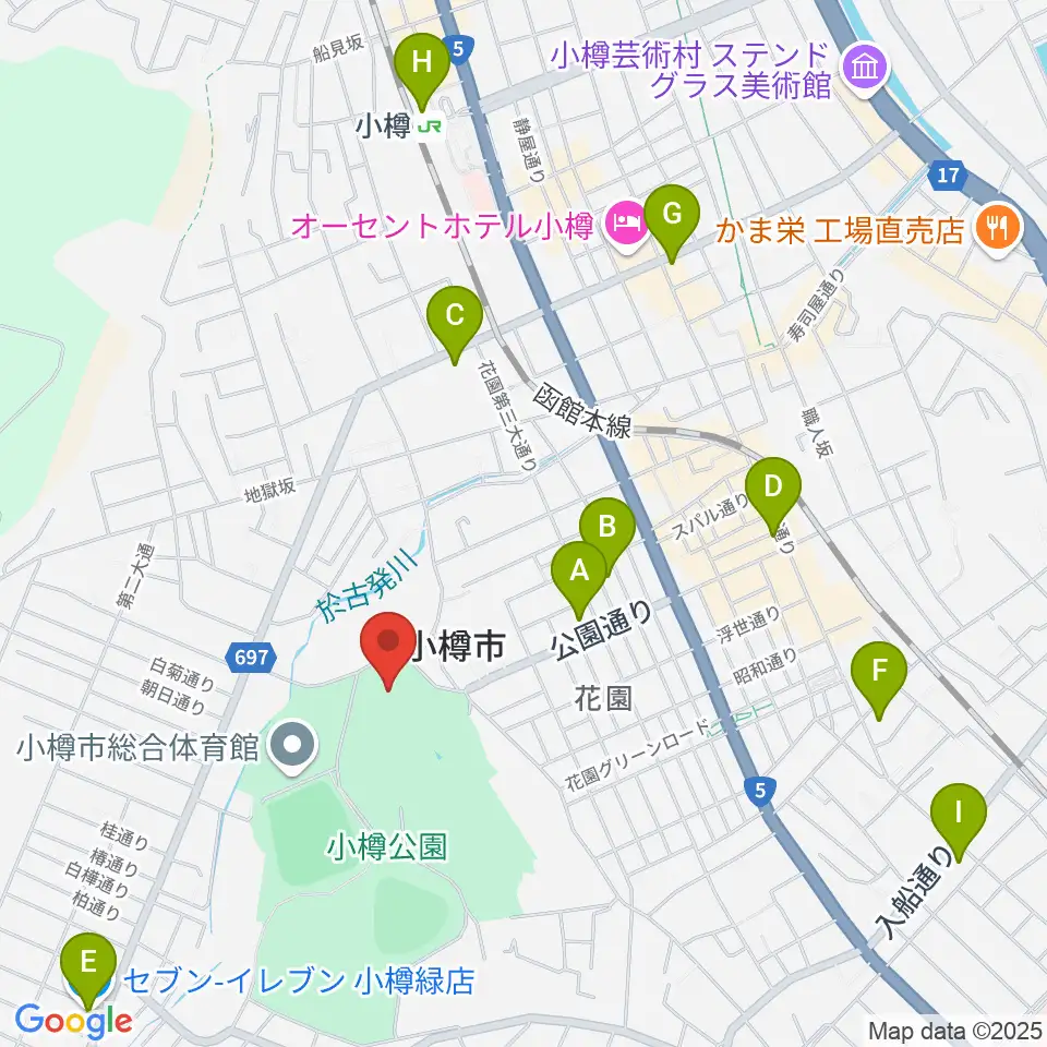 小樽市民会館周辺のコンビニエンスストア一覧地図