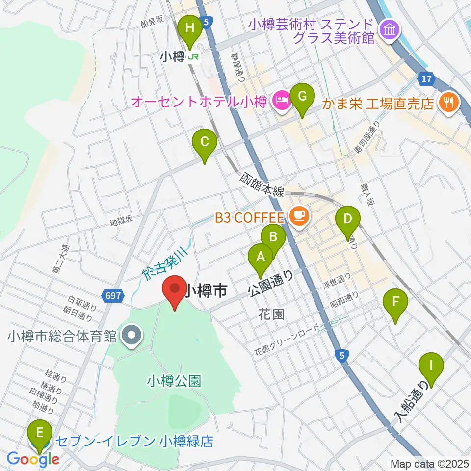 小樽市民会館周辺のコンビニエンスストア一覧地図