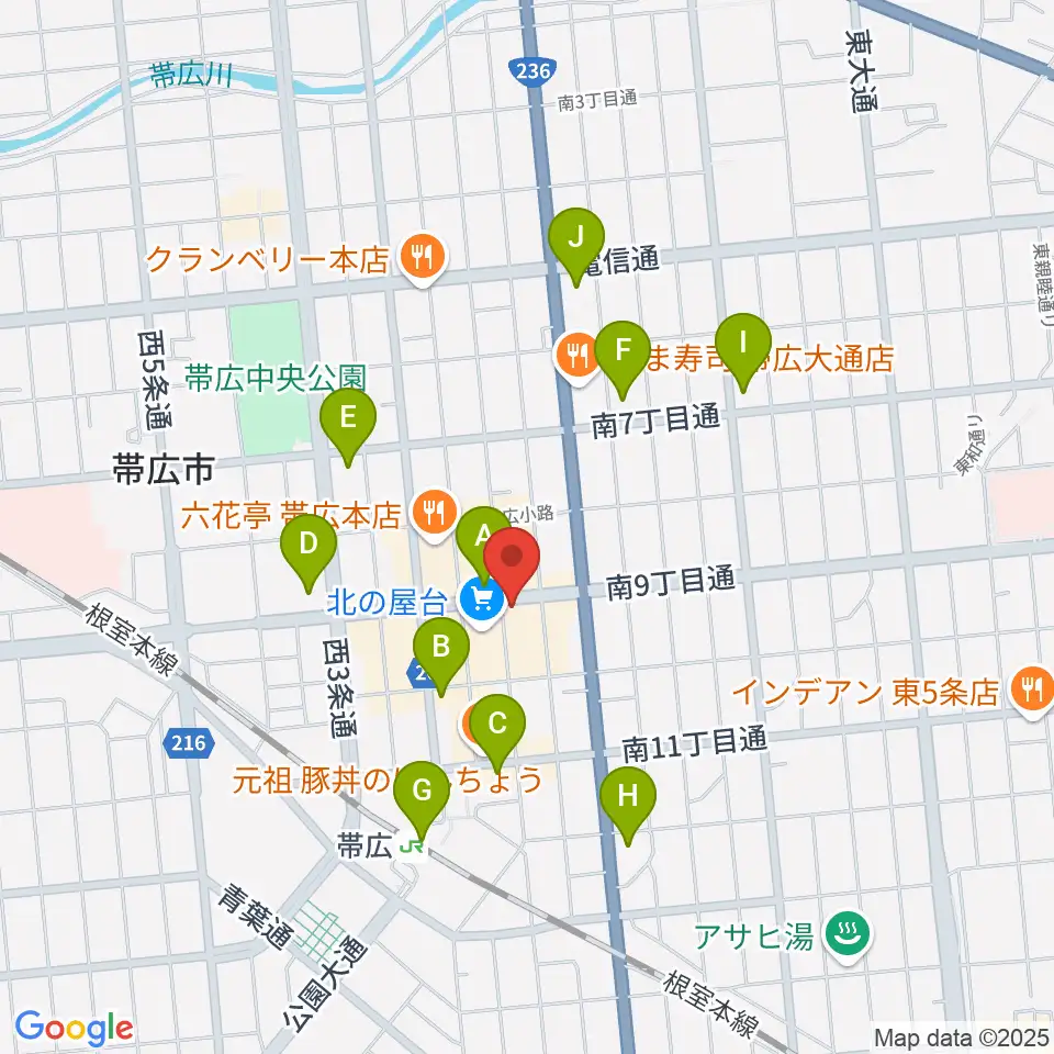 帯広B♭M7周辺のコンビニエンスストア一覧地図