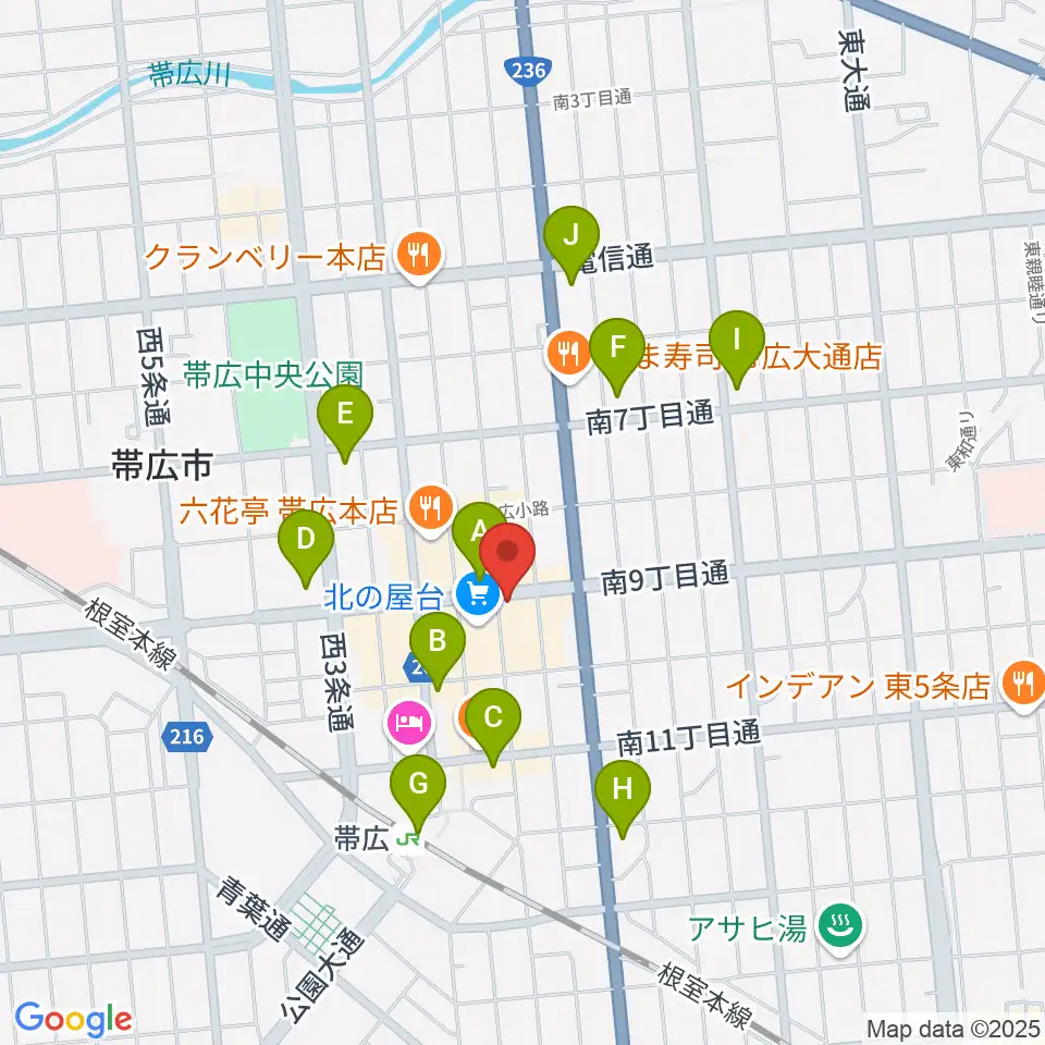 帯広B♭M7周辺のコンビニエンスストア一覧地図