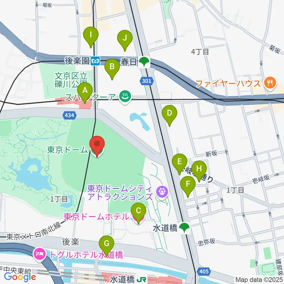 東京ドーム周辺のコンビニエンスストア一覧地図