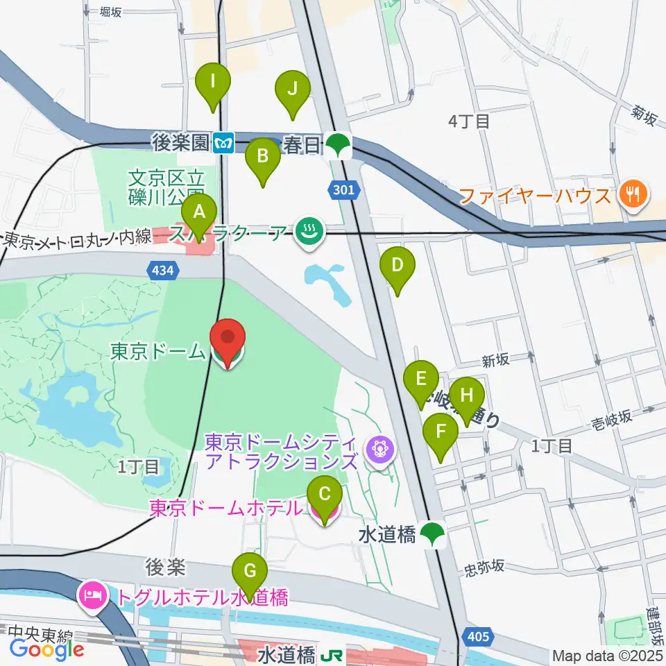 東京ドーム周辺のコンビニエンスストア一覧地図