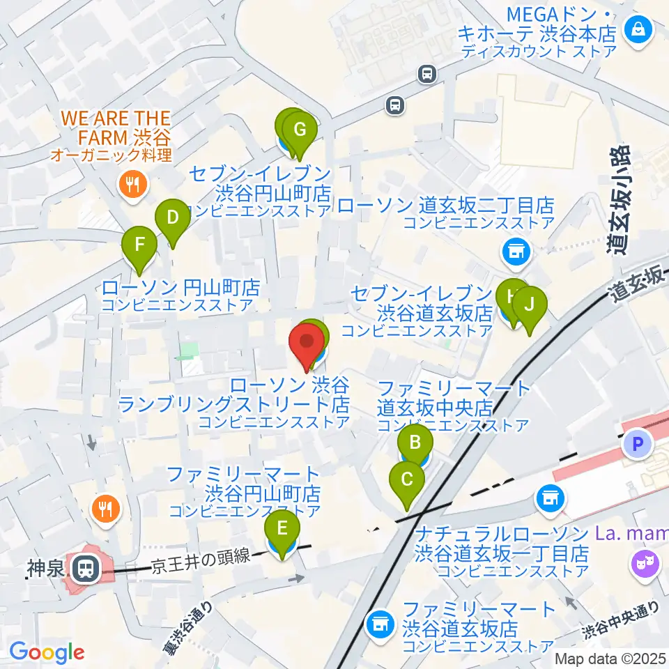 渋谷Spotify O-WEST周辺のコンビニエンスストア一覧地図