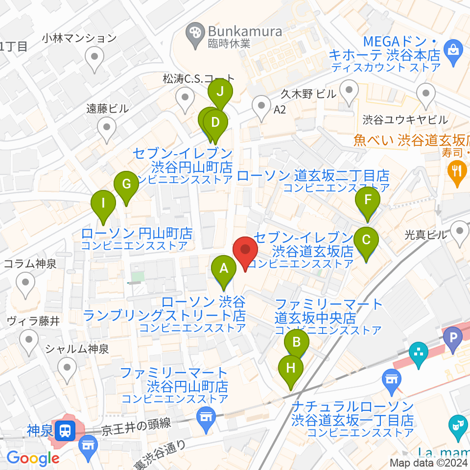 渋谷Spotify O-EAST周辺のコンビニエンスストア一覧地図