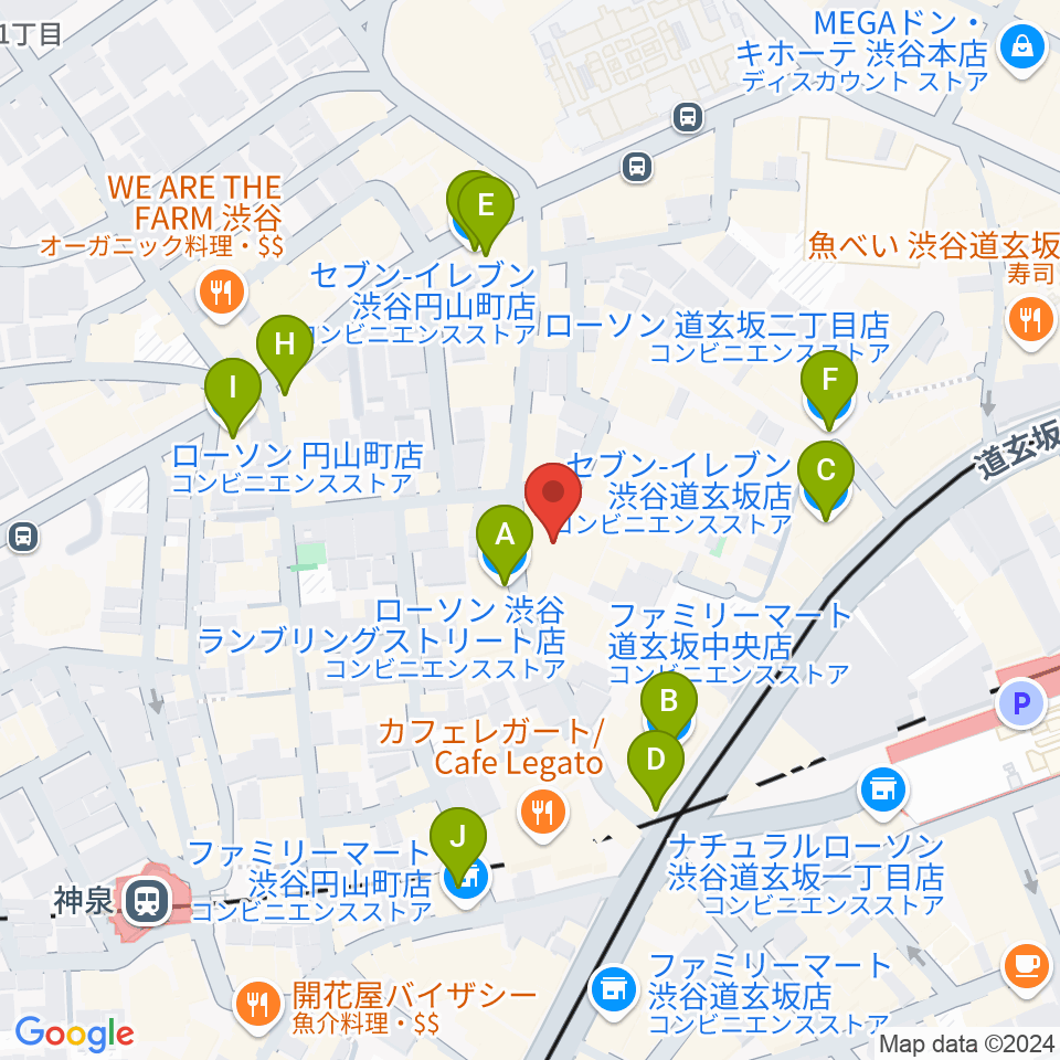 渋谷Spotify O-EAST周辺のコンビニエンスストア一覧地図