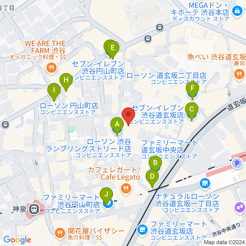 渋谷Spotify O-EAST周辺のコンビニエンスストア一覧地図