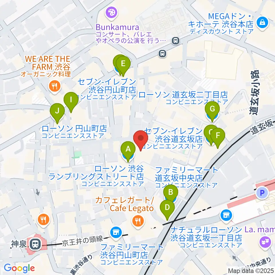 渋谷Spotify O-EAST周辺のコンビニエンスストア一覧地図