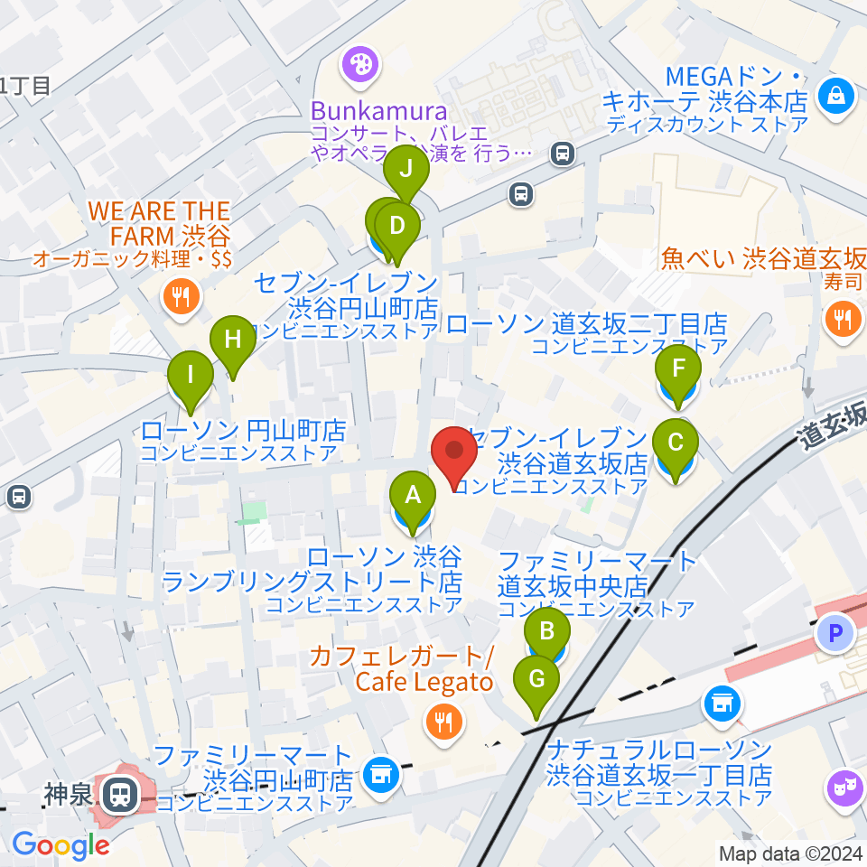 渋谷Spotify O-Crest 周辺のコンビニエンスストア一覧地図