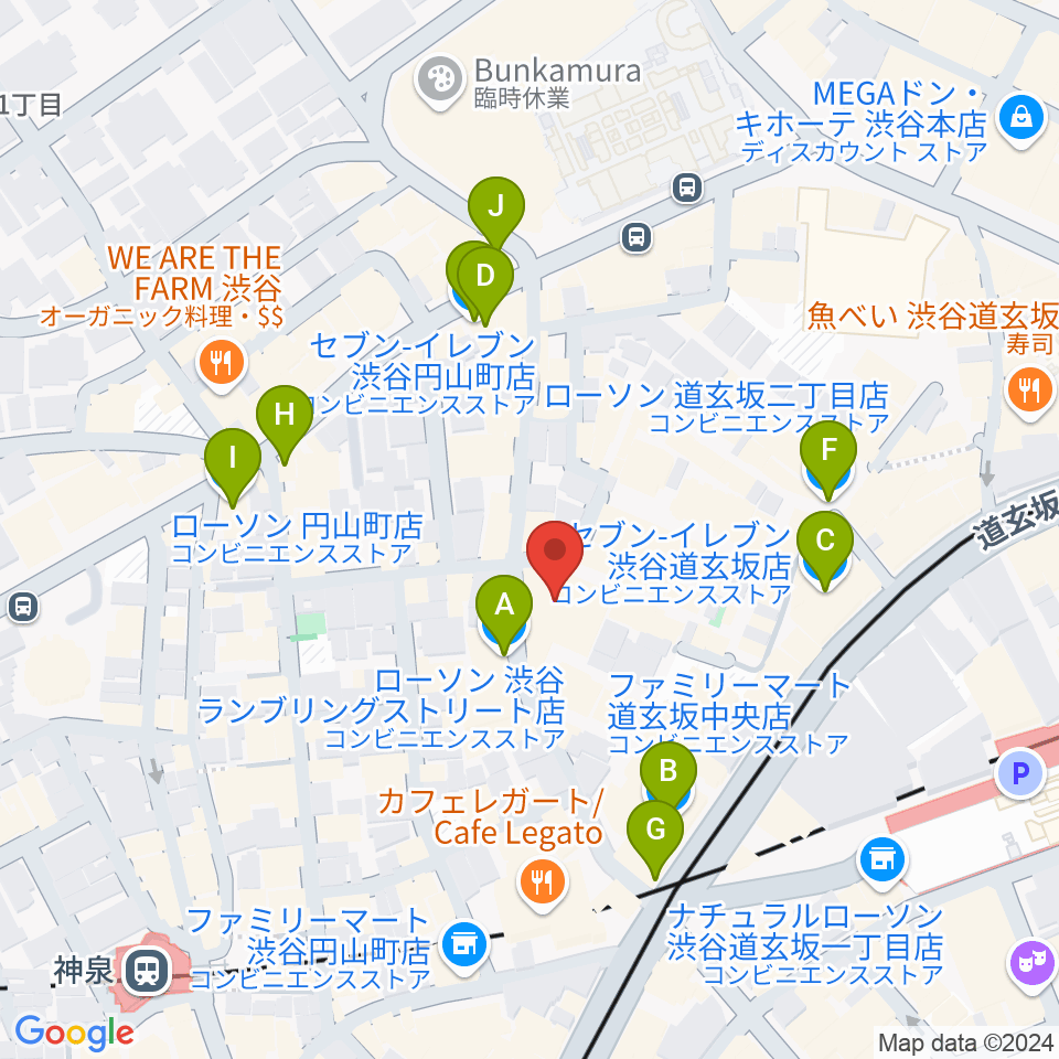 渋谷Spotify O-Crest 周辺のコンビニエンスストア一覧地図