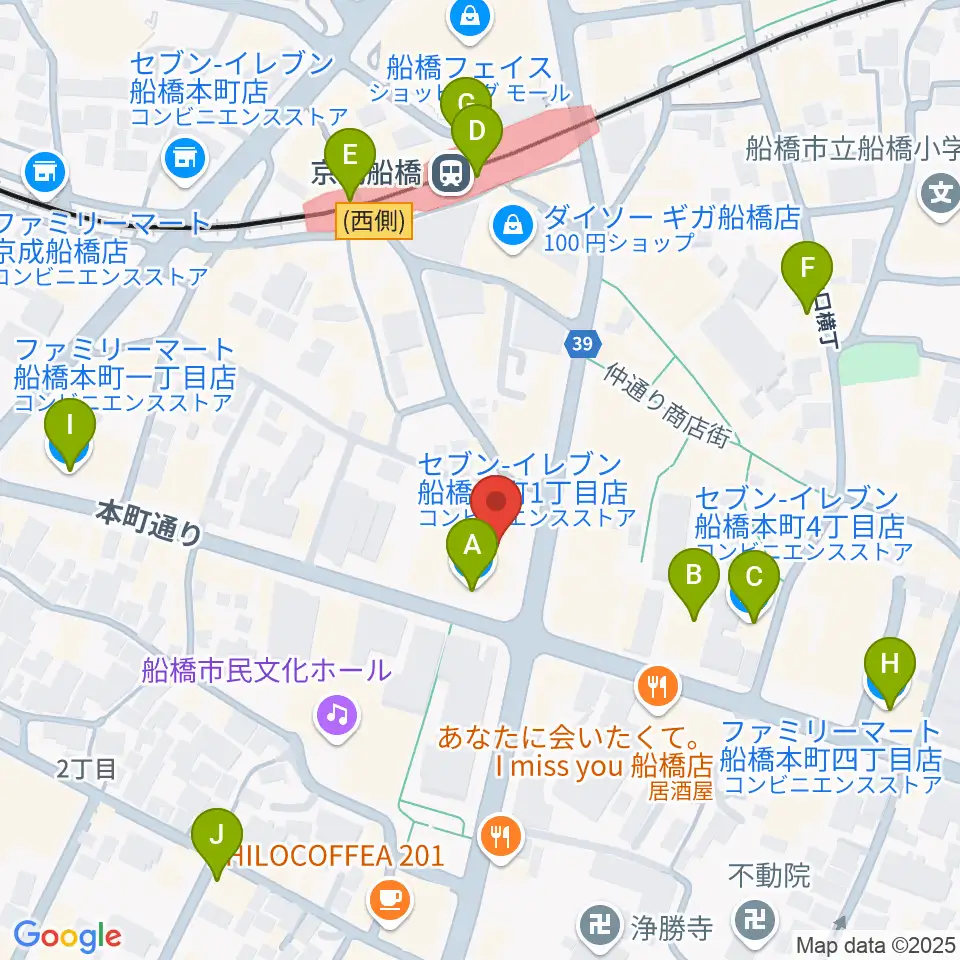 伊藤楽器 マイスター船橋周辺のコンビニエンスストア一覧地図