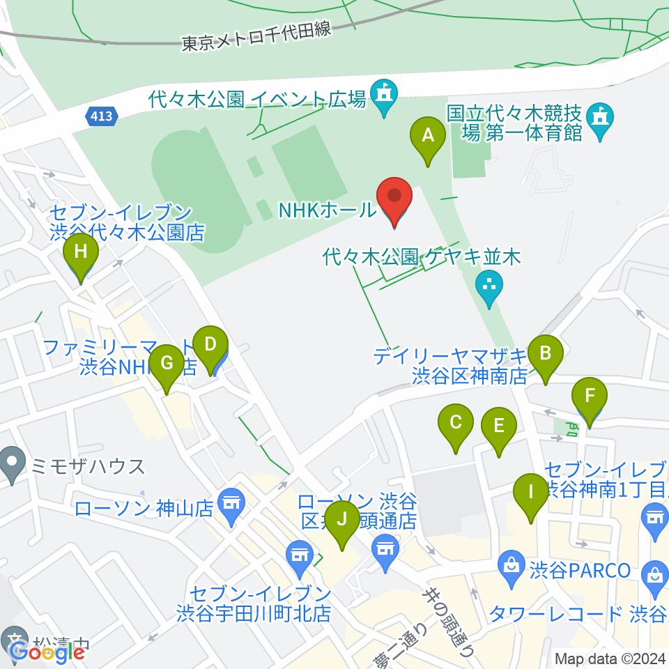 NHKホール周辺のコンビニエンスストア一覧地図