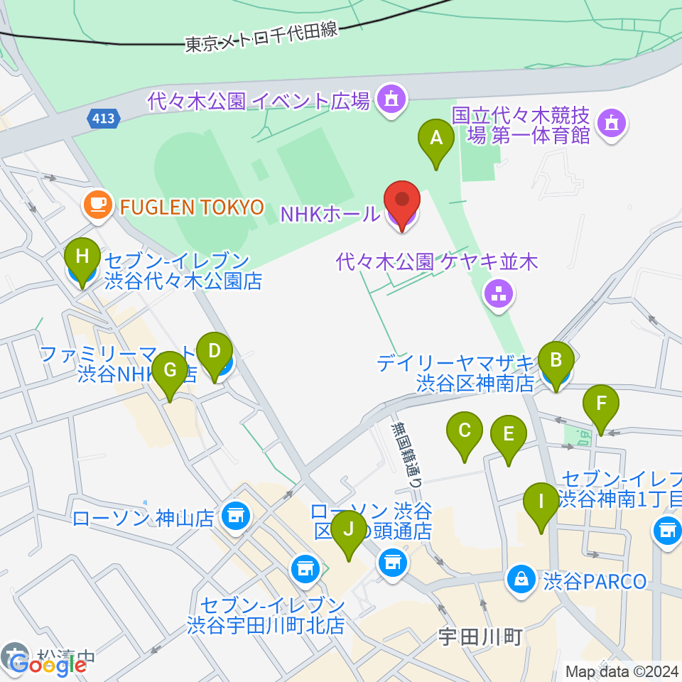 NHKホール周辺のコンビニエンスストア一覧地図