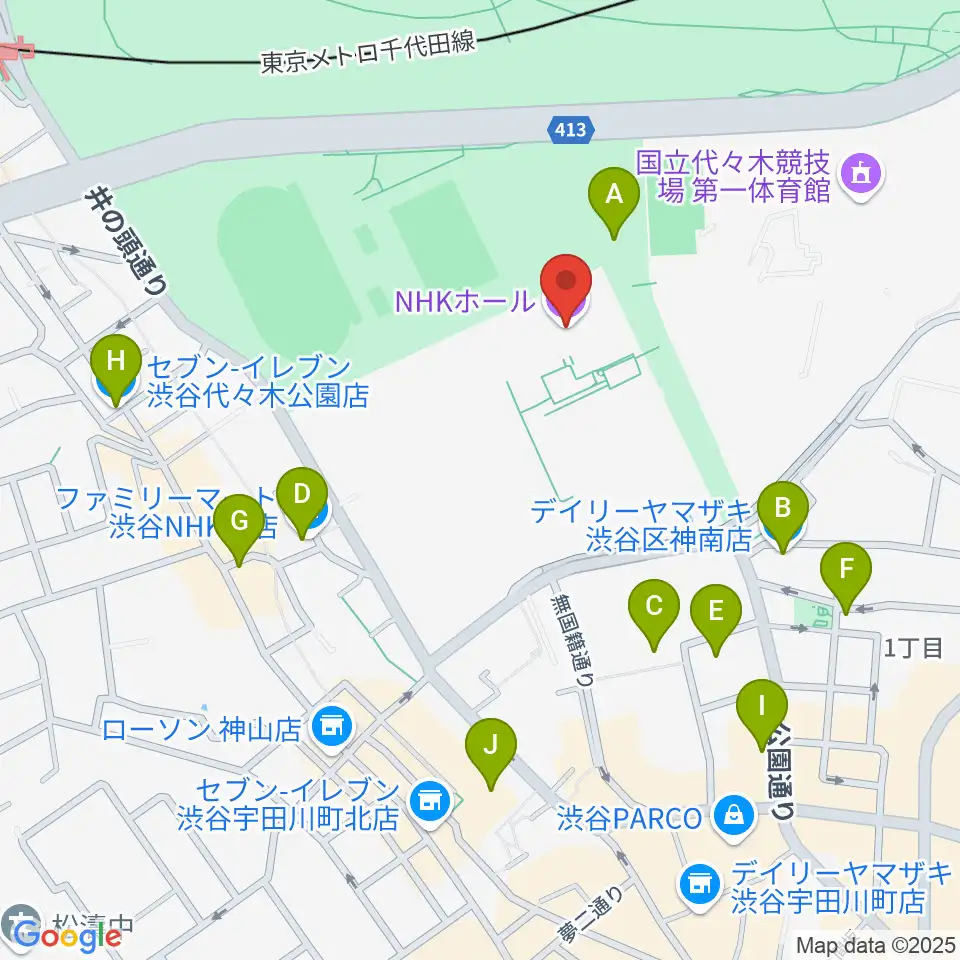 NHKホール周辺のコンビニエンスストア一覧地図