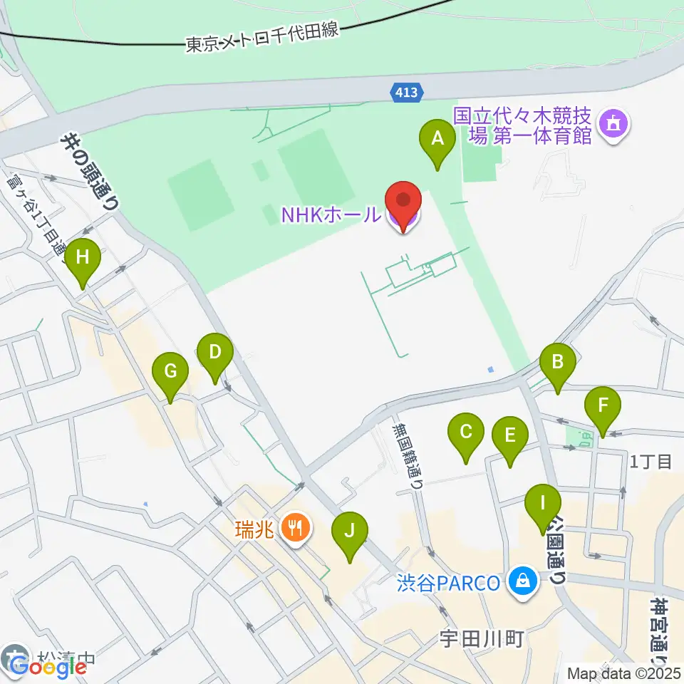 NHKホール周辺のコンビニエンスストア一覧地図