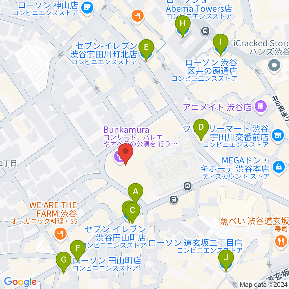 Bunkamuraオーチャードホール周辺のコンビニエンスストア一覧地図