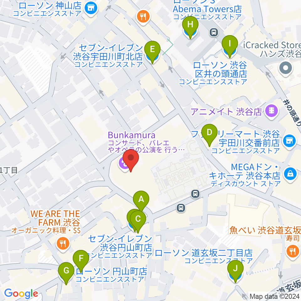 Bunkamuraオーチャードホール周辺のコンビニエンスストア一覧地図