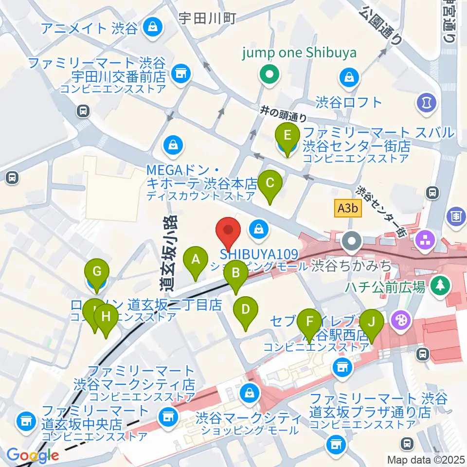 渋谷プレジャープレジャー周辺のコンビニエンスストア一覧地図