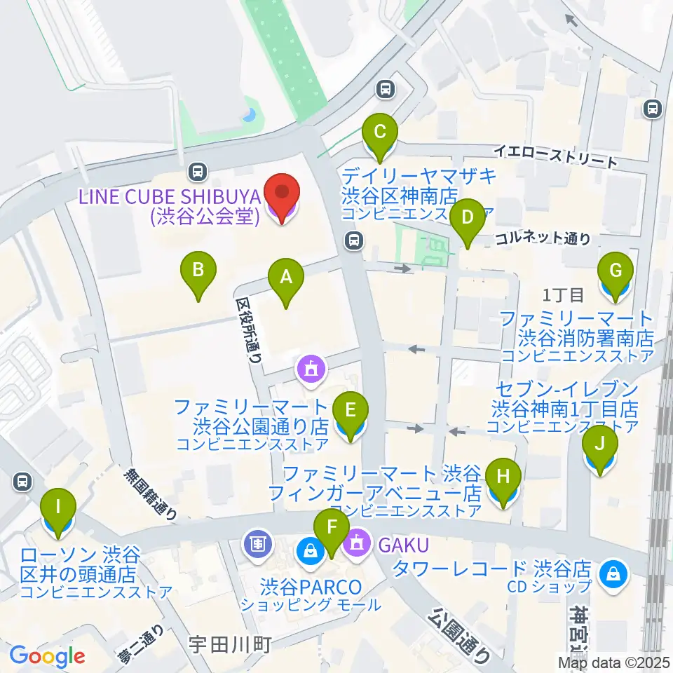 LINE CUBE SHIBUYA周辺のコンビニエンスストア一覧地図
