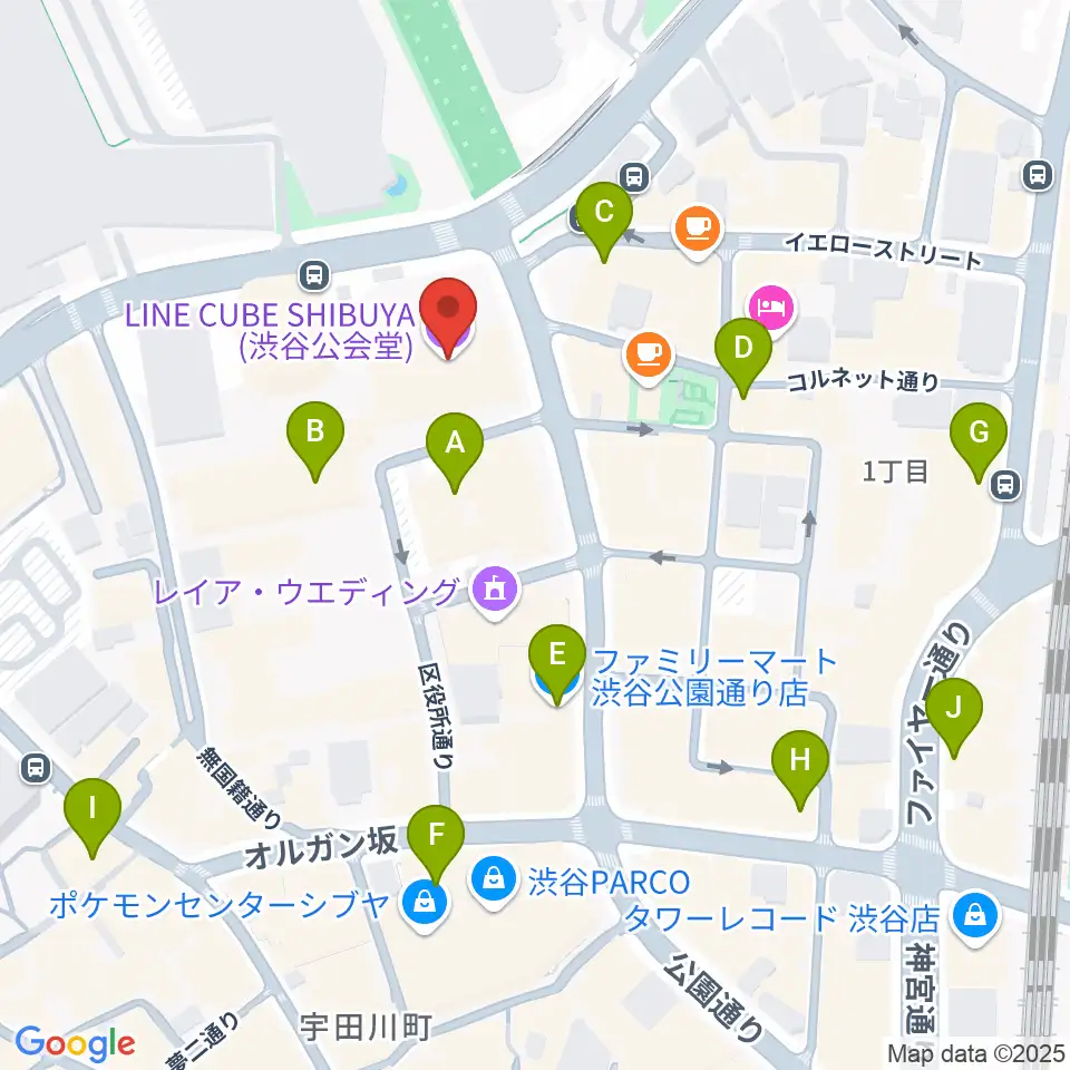 LINE CUBE SHIBUYA周辺のコンビニエンスストア一覧地図