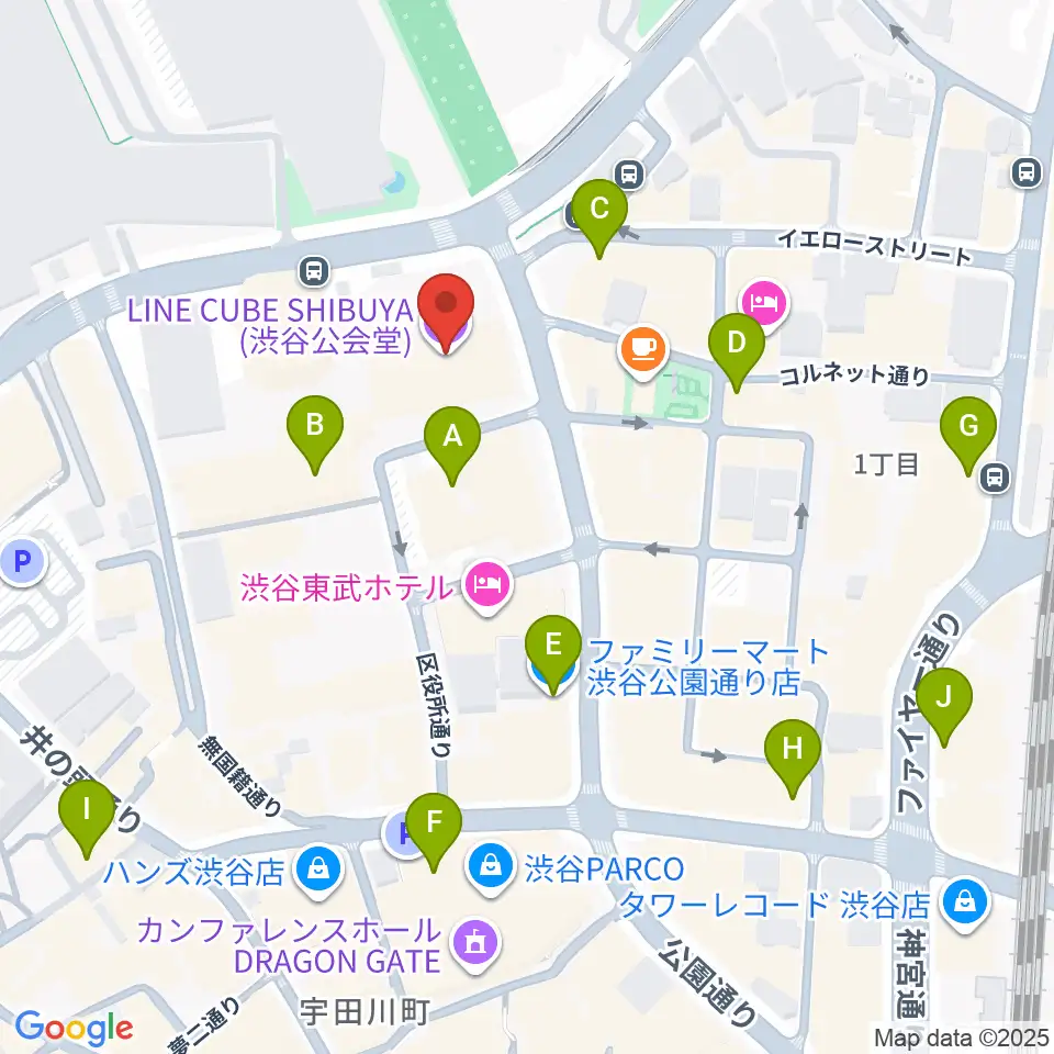 LINE CUBE SHIBUYA周辺のコンビニエンスストア一覧地図