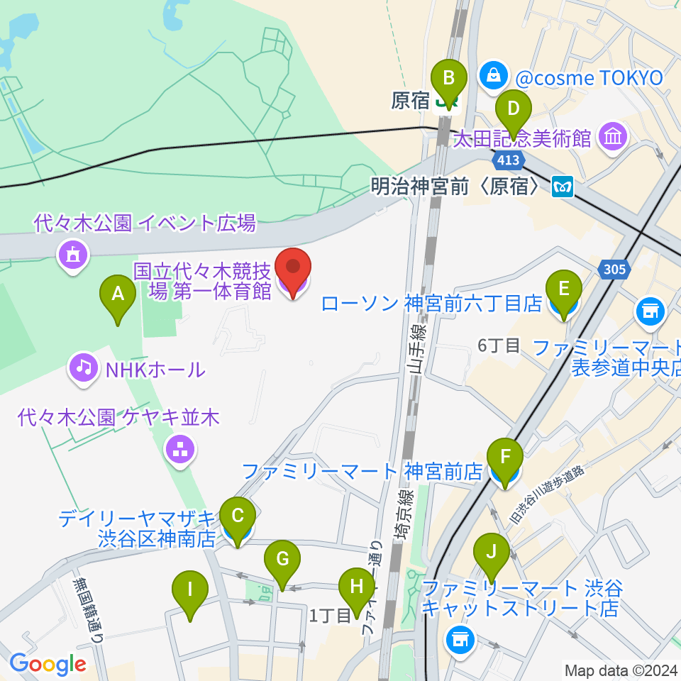 代々木第一体育館周辺のコンビニエンスストア一覧地図