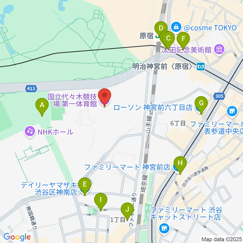 代々木第一体育館周辺のコンビニエンスストア一覧地図