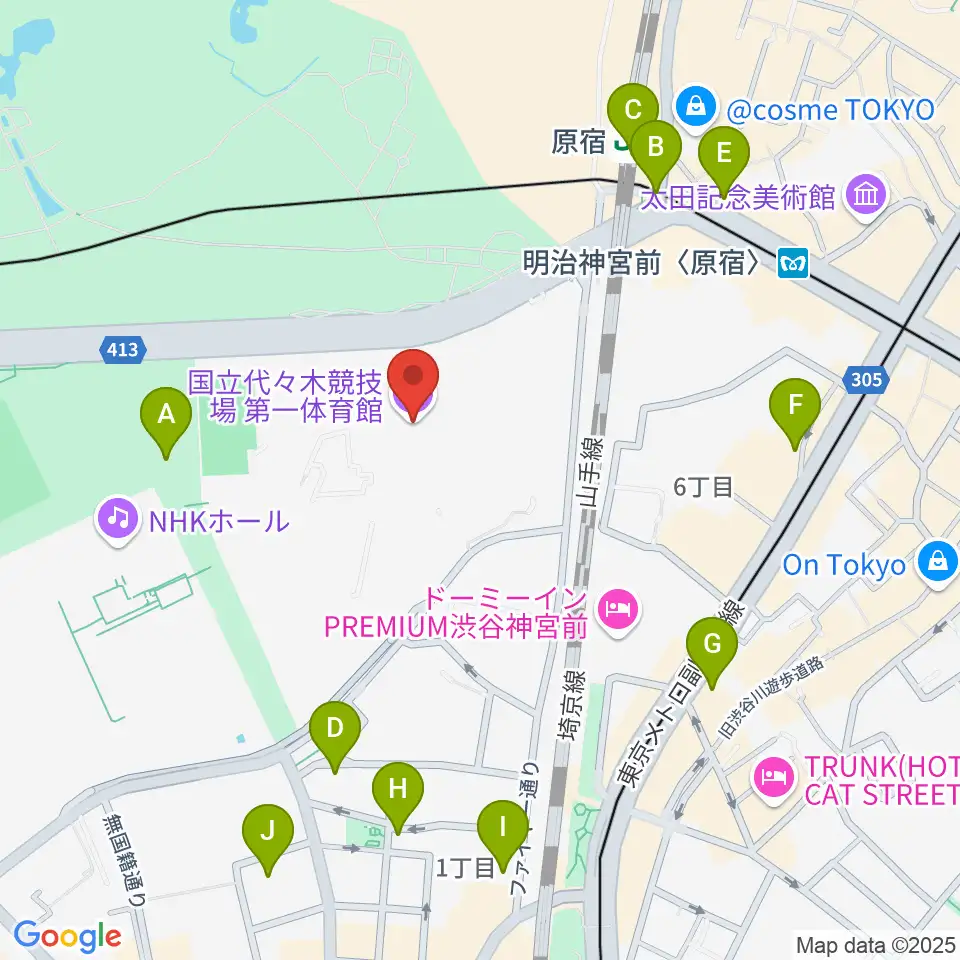 代々木第一体育館周辺のコンビニエンスストア一覧地図