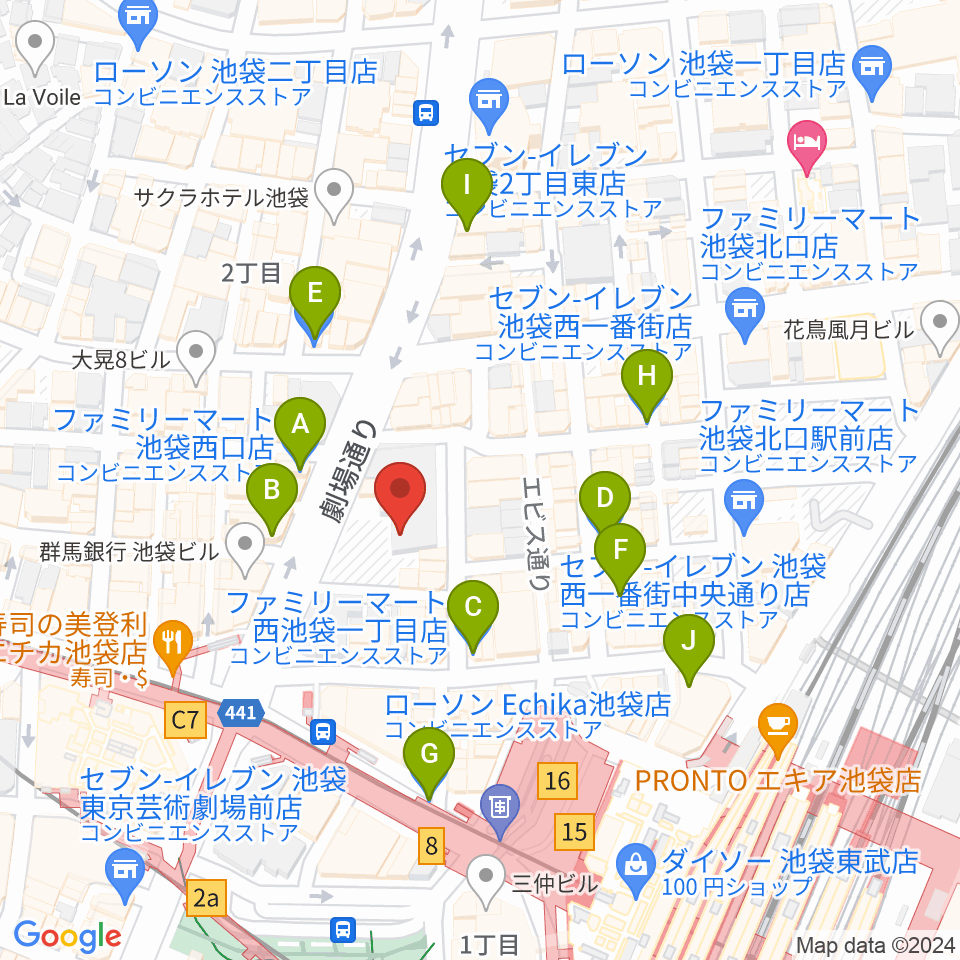 池袋LIVE INN ROSA周辺のコンビニエンスストア一覧地図