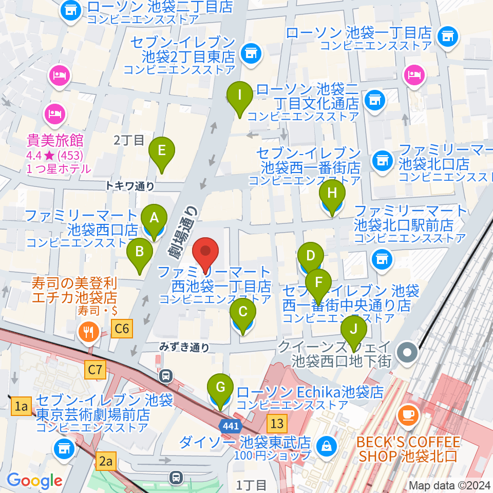 池袋LIVE INN ROSA周辺のコンビニエンスストア一覧地図