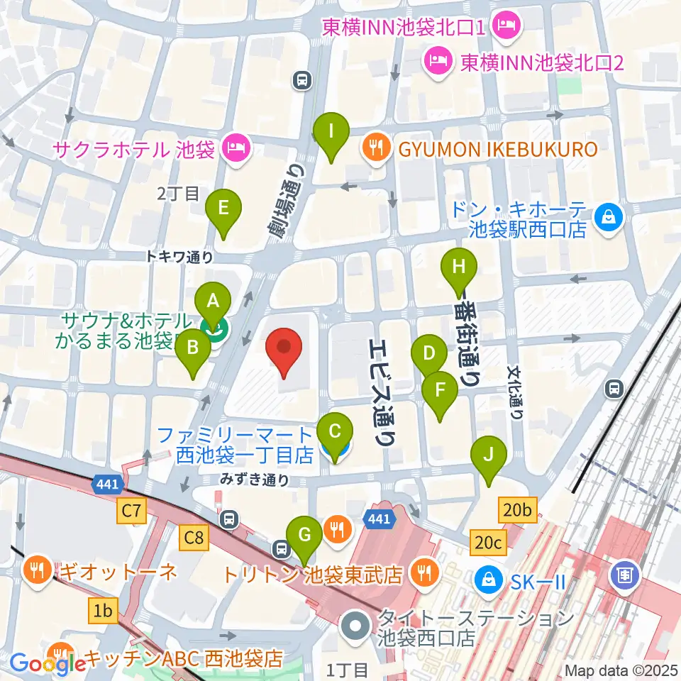 池袋LIVE INN ROSA周辺のコンビニエンスストア一覧地図