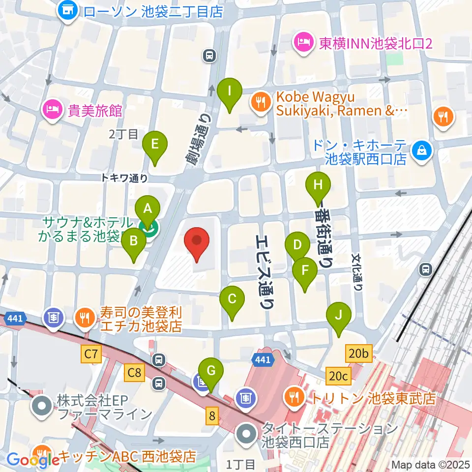 池袋LIVE INN ROSA周辺のコンビニエンスストア一覧地図